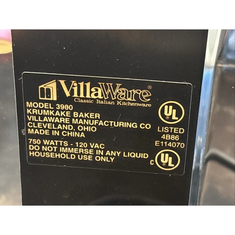 VillaWare Krumkake Baker Iron Series II w/ Cone Roller 3900 Pizzelle NEW